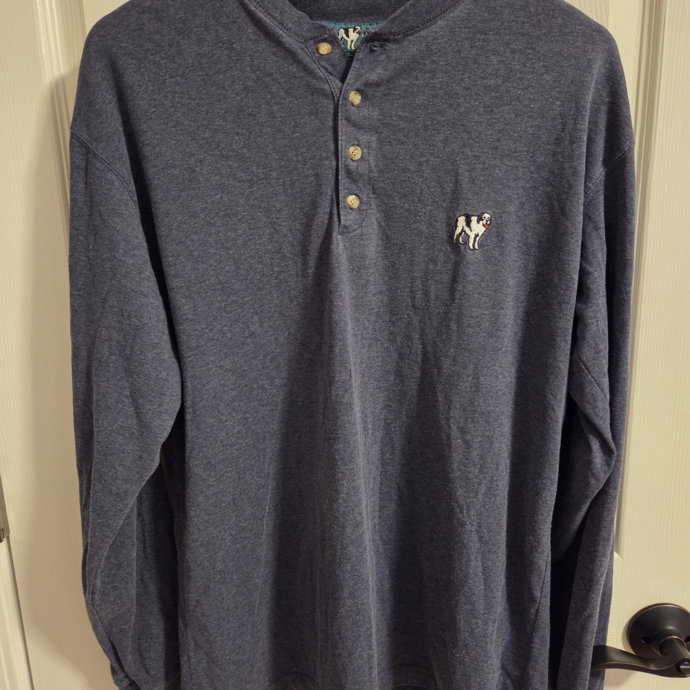 Vintage Big Dogs Blue Long Sleeve Henley Shirt Size Small